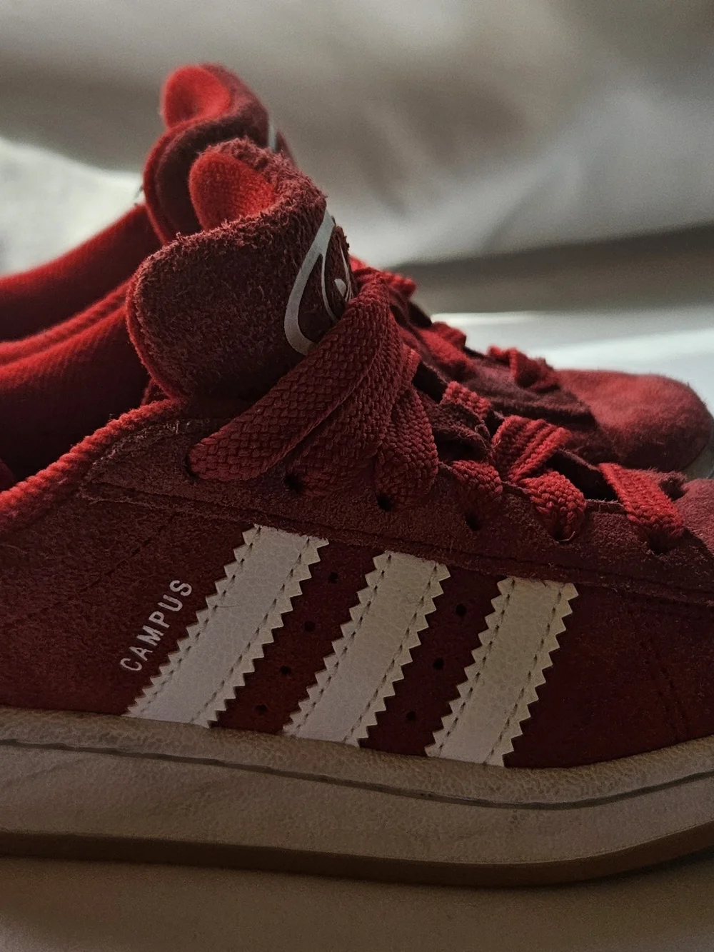 adidas Kids Red Suede Sneakers with White Stripes